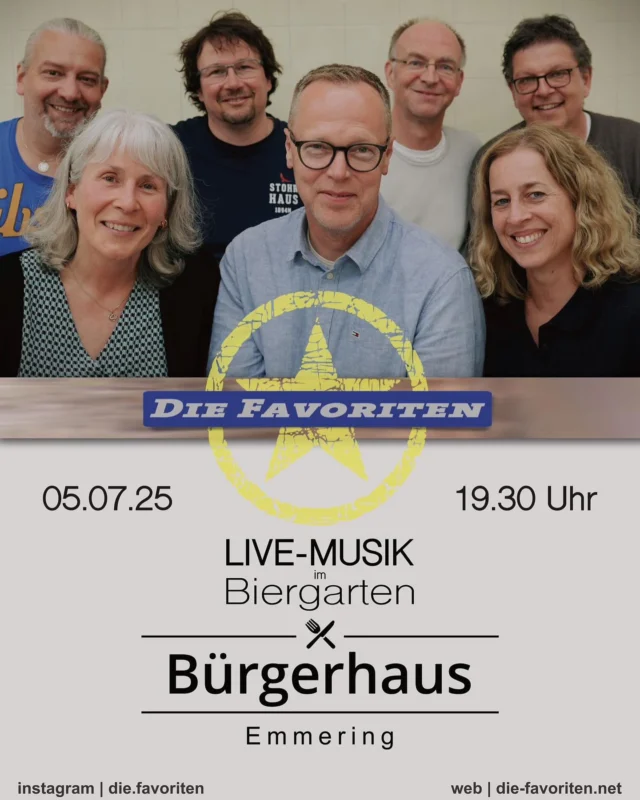 „VIENNA VIBES“ im schönen Emmering! Am 5. Julei, 19:30h, begleiten wir Euren Biergarten-Besuch im Emmeringer Bürgerhaus mit Liedern von Wolfgang Ambros, Reinhard Fendrich, Georg Danzer, und und und… Die Favoriten und der Wirt vor Ort freuen sich auf einen grandiosen Abend mit Euch!! Reservieren nicht vergessen!! 😉☀️ Baba und bis Samstag nächste Woche 😘 #fürstenfeldbruck #austropop #wolfgangambros #emmering #bürgerhausemmering #livemusic
